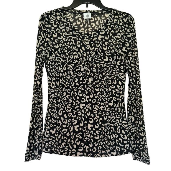 CABI woman's size small S Sweetheart animal print mesh ruched long sleeve top - Picture 11 of 11